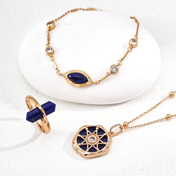 Elegant S925 Sterling Silver Lapis Lazuli Station Bracelet - Picture 3 of 4